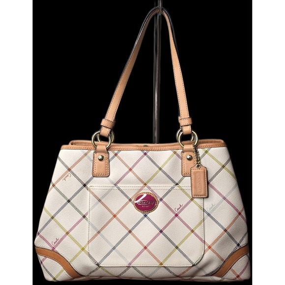 Coach Handbags - COACH Heritage Tattersall Signature Plaid Off-White Shoulder F23075